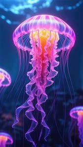 پوستر دیواری سه بعدی عروس دریایی نورانی در اعماق اقیانوس مناسب دکوراسیون استخر، آکواریوم و اتاق خواب