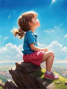 تصویر باکیفیت دختربچه در طبیعت کوهستانی ویژه پوستر دیواری قدی و چاپ روی دفترچه و لوازم‌تحریر