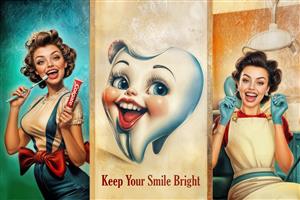 تصویر فانتزی تبلیغاتی دندان‌پزشکی با تم وینتیج مناسب پوستر دیواری مطب و کلینیک دندانپزشکی