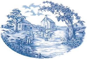 طرح بشقاب دیواری کلاسیک با تصویر چوپان و گله در روستا مناسب برای چاپ ظروف و دیوارکوب دکوری