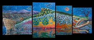 طرح ۵ تکه تابلوی دکوراتیو ماهی قزل‌آلا در آب‌های نیلگون مناسب رستوران‌های دریایی و ویلا جهت چاپ روی شیشه، بوم و پوستر سه بعدی