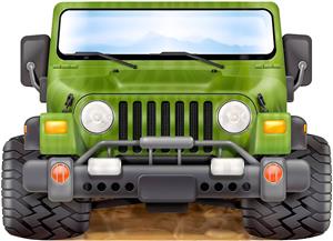 جیپ سبز آفرود برای چاپ استیکر دیواری اتاق کودک، مهدکودک و جلد دفترچه یادداشت