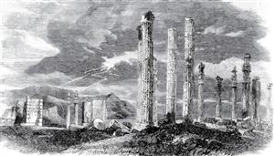 طرح سیاه و سفید ستون‌های تخت جمشید پارسه مناسب پوستر دیواری هتل‌ها و فضاهای با اصالت ایرانی