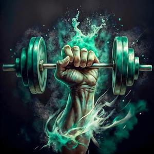 طرح گرافیکی مشت و دمبل با دود سبز رنگ ویژه پوستر دیواری باشگاه بدنسازی و سالن‌های ورزشی