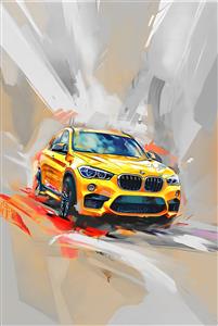 نقاشی دیجیتال هنری بی ام و زرد در حال حرکت ویژه پوستر دیواری عمودی و دکوراسیون مدرن اتاق جوان