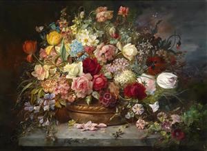 پوستر دیواری طرح تابلو نقاشی کلاسیک دسته گل مجلل و رنگارنگ مناسب برای قاب دکوراتیو و هتل