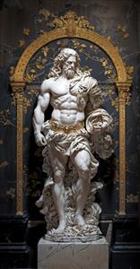 مجسمه مرمرین پیکره زئوس یا هرکول با جزئیات عضلانی خیره‌کننده ایده‌آل برای پوستر دیواری سه بعدی لابی هتل و باشگاه‌های بدنسازی لوکس