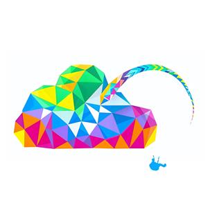 طرح انتزاعی ابر چندضلعی رنگارنگ (Low Poly) برای کاغذ دیواری مدرن دفاتر استارتاپی، تابلوی پذیرایی و چاپ روی محصولات گرافیکی