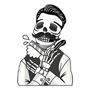 طرح اسکلت آرایشگر کلاسیک در حال اصلاح صورت مناسب برای پوستر دیواری آرایشگاه مردانه (پیرایشگاه) و برچسب شیشه لوکس