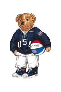 تصویر خرس تدی با لباس ورزشی برند پولو مناسب چاپ روی دفترچه، کوسن و پوستر دیواری اتاق نوزاد