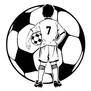 طرح سیاه و سفید پسر فوتبالیست شماره ۷ ویژه چاپ پوستر دیواری اتاق خواب پسرانه و باشگاه ورزشی