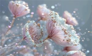 پوستر دیواری مدرن گلهای کریستالی و فانتزی صورتی درخشان مناسب دکوراسیون لوکس و پشت تلویزیون