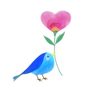 تصویر فانتزی پرنده آبی و گل قلبی شکل برای چاپ روی پرده، روتختی کودک، دفترچه و دکوراسیون اتاق نوزاد