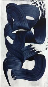 تابلو دکوراتیو و پوستر دیواری انتزاعی با ضرب قلم‌موهای درشت سرمه‌ای برای فضای پشت تلویزیون و لابی هتل