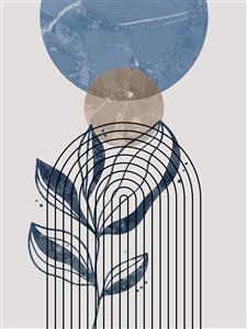 طرح هندسی انتزاعی با المان‌های گیاهی و رنگ سرمه‌ای مناسب برای چاپ پرده مدرن و کوسن‌های دکوراتیو