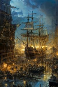 نمای شلوغ بندرگاه قدیمی با کشتی های بادبانی چوبی برای چاپ روی پوستر دیواری های بزرگ و کافه های سنتی