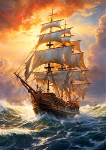 پوستر دیواری کشتی بادبانی در غروب سرخ آتشین برای دکوراسیون مهیج پذیرایی و دفاتر بازرگانی