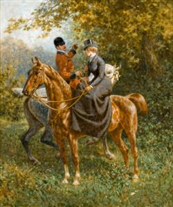 نقاشی کلاسیک سوارکاران و شکارچیان در جنگل پاییزی برای چاپ روی پرده، کوسن و پوستر دیواری خانه‌های مجلل