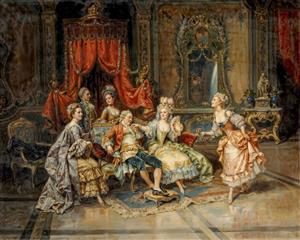 طرح نقاشی رنگ روغن قدیمی از رقص و پایکوبی در قصر پادشاهی ایده آل برای پوستر دیواری سه بعدی هتل و لابی