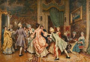 پوستر دیواری رقص و پایکوبی اشرافی در عمارت برای دکوراسیون دیوار پشت تلویزیون و نشیمن کلاسیک