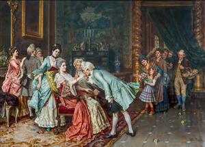 طرح نقاشی خواستگاری عاشقانه در فضای داخلی کلاسیک برای پوستر دیواری سالن عقد و اتاق خواب