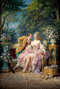 پوستر دیواری سه بعدی طرح نجوا در باغ گل با سبک نقاشی کلاسیک اروپایی مناسب اتاق خواب زوجین