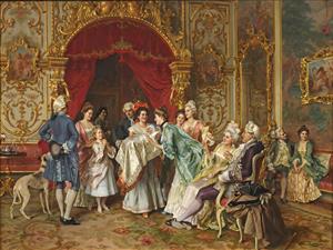 طرح نقاشی معرفی نوزاد در دربار پادشاه ویژه چاپ پوستر دیواری اتاق کودک لاکچری و فضاهای مجلل کلاسیک