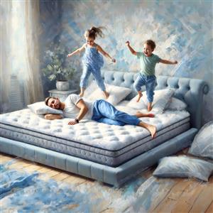 پوستر دیواری شاد کودکانه طرح پرش روی تخت با پدر مناسب برای اتاق خواب بچه‌ها، مهدکودک و تبلیغات کالای خواب