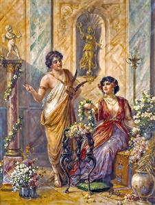 طرح اساطیری نقاشی رومی و یونانی با تندیس فرشته مناسب برای پوستر دیواری سه بعدی و دکوراسیون آرایشگاه زنانه لوکس