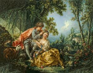 نقاشی رمانتیک عاشقانه در دل طبیعت وحشی برای چاپ روی تابلو شاسی، کوسن و پوستر دیواری اتاق خواب جوان