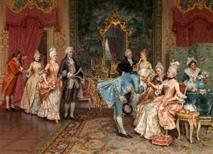 نقاشی کلاسیک احترام به بانوی اشرافی در قصر ویژه پوستر دیواری هتل‌ها، تالارهای پذیرایی و پرده‌های چاپی لوکس