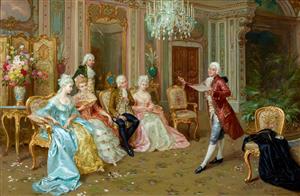 طرح نقاشی همایش بزرگان در تالار مجلل اروپایی برای چاپ پوستر دیواری کنفرانس و لابی هتل