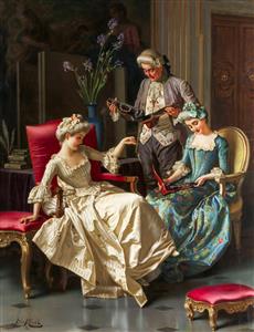 تصویر نقاشی انتخاب جواهرات توسط بانوان اشراف زاده برای پوستر دیواری گالری طلا و جواهر