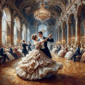 تصویر رقص والس در تالار قصر سلطنتی مناسب پوستر دیواری پشت تخت خواب و هتل‌های لوکس