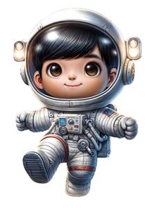 فضانورد کوچولوی شاد در حال پرواز طرح گرافیکی بدون پس‌زمینه مناسب چاپ روی ماگ، تیشرت و پوستر دیواری اتاق پسرانه