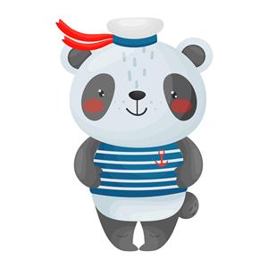 تصویرسازی پاندا ملوان با لباس راه راه و کلاه ملوانی مناسب چاپ روی تیشرت، کوسن و پرده اتاق نوزاد