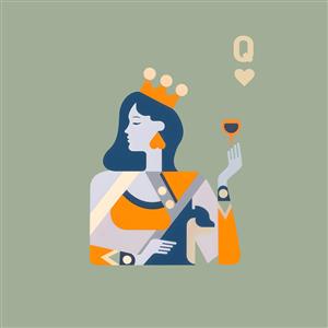 طرح فانتزی بی بی دل (ملکه) با استایل مدرن و هنری برای چاپ روی کوسن، ماگ و تابلو دکوراتیو کافه و اتاق دخترانه