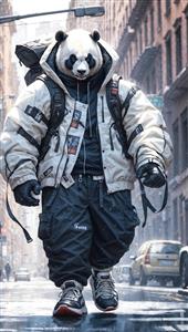 کاراکتر فانتزی پاندا با لباس فضایی و کاپشن بزرگ برای پوستر دیواری اتاق کودک و نوجوان و چاپ روی ماگ