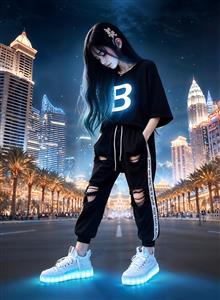 طرح نئونی دختر سایبرپانک در شهر مدرن ویژه پوستر دیواری سه بعدی گیم‌نت و دکوراسیون اتاق گیمینگ