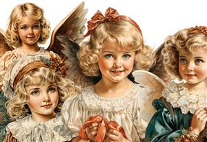 طرح فانتزی فرشته‌های کودک با موهای فر برای پوستر دیواری اتاق نوزاد و چاپ روی روتختی و پرده اتاق کودک