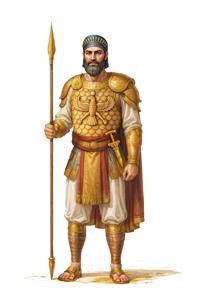 کاراکتر سرباز هخامنشی با زره طلایی و نیزه ویژه پوستر دیواری اتاق نوجوان، دفاتر اداری و دکوراسیون با تم تاریخ ایران