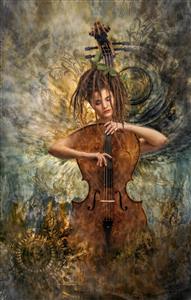 پوستر دیواری مدرن و هنری نوازنده ویولنسل با طرح انتزاعی مناسب برای آموزشگاه موسیقی، اتاق نشیمن و دفتر کار