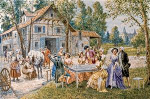 طرح نقاشی قدیمی اشراف‌زادگان در طبیعت برای پوستر دیواری پذیرایی، تالار پذیرایی و پرده تصویری شیک