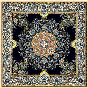 طرح بافت فرش با نقوش بته‌جقه و ترنج مرکزی ویژه پوستر دیواری کف، سقف و دیوارهای کانونی در دکوراسیون کلاسیک