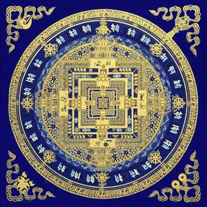 طرح ماندالا تبتی و مذهبی با رنگ آبی لاجوردی و طلایی ویژه چاپ روی تابلو بوم، مدیتیشن روم و دکوراسیون خاص