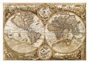 پوستر دیواری نقشه جهان قدیمی و آنتیک با جزئیات تاریخی برای دکوراسیون اتاق کار، کتابخانه و محیط های آموزشی