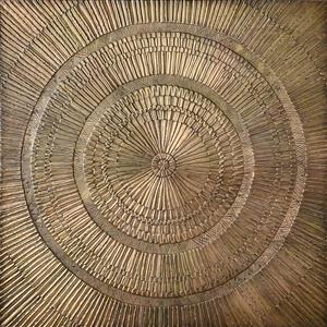 تابلو دکوراتیو طرح طلایی و مسی با نقوش شعاعی متالیک مناسب برای دکوراسیون پشت میز پذیرش و هتل های مجلل