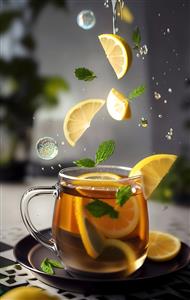 تصویر تبلیغاتی چای لیمو و نعناع برای پوستر دیواری کافه، کافی‌شاپ و تزئین دیوارهای آشپزخانه و رستوران