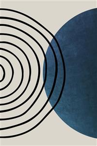 پوستر دیواری هنری دایره‌های انتزاعی و ماه سرمه‌ای مناسب دکوراسیون پشت تخت خواب و نشیمن‌های مینیمال