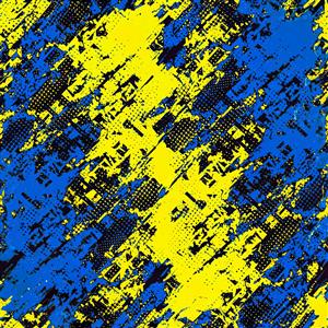 طرح آبستره و گرافیکی زرد و آبی با استایل گرانج و پرتحرک برای پوستر دیواری اتاق نوجوان، باشگاه ورزشی و کافه